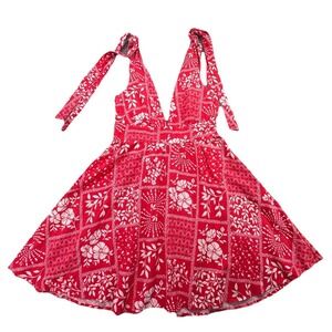 House of Harlow 1960 Revolve‎ Bandana Print Dress Women Small Red Linen Floral